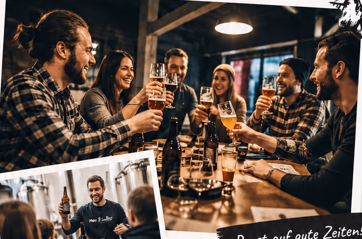 Großes Foto einer Gruppe bei einer Bierverkostung